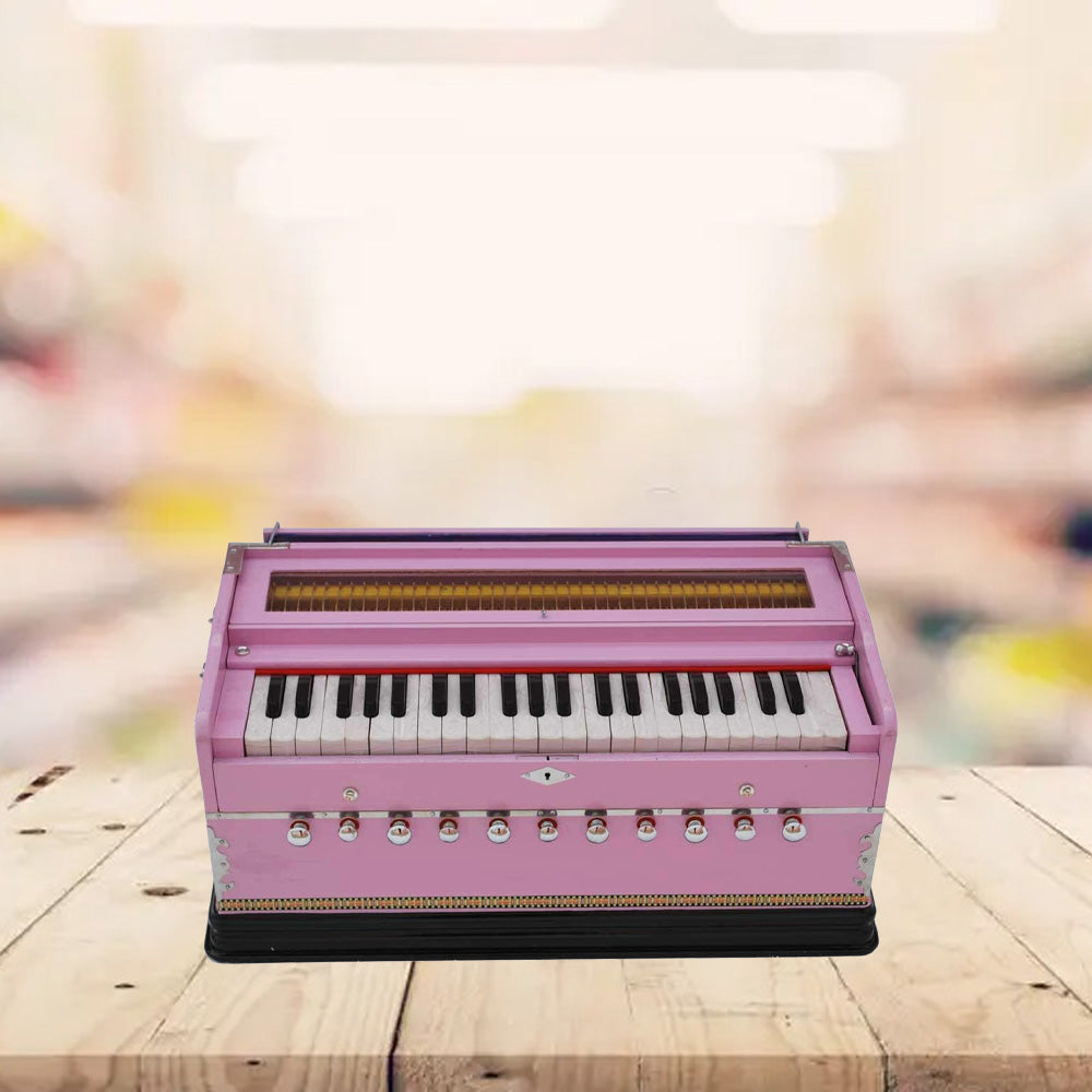 Binas Harmonium Traveler Hand Pumped/Portable/Folding 9 Stops- 5 Main & 4 Drones, 3½ Octaves, Teak Color, Coupler, Gig Bag, Bass-Male Reed - 440 Hz, Suitable for Yoga, Bhajan, Kirtan, etc