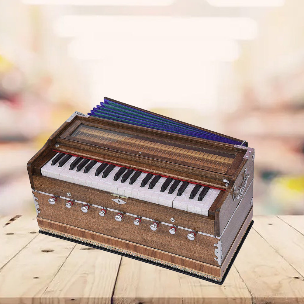 Binas Harmonium Pro Grade 9 Stops- 5 Main & 4 Drone, 3½ Octave, Coupler, Rat Color, Gig Bag, Bass/Male Reed Tuned- 440Hz, Best for Yoga, Bhajan, Kirtan, Shruti, Mantra, Chant, Meditation Hand Pumped