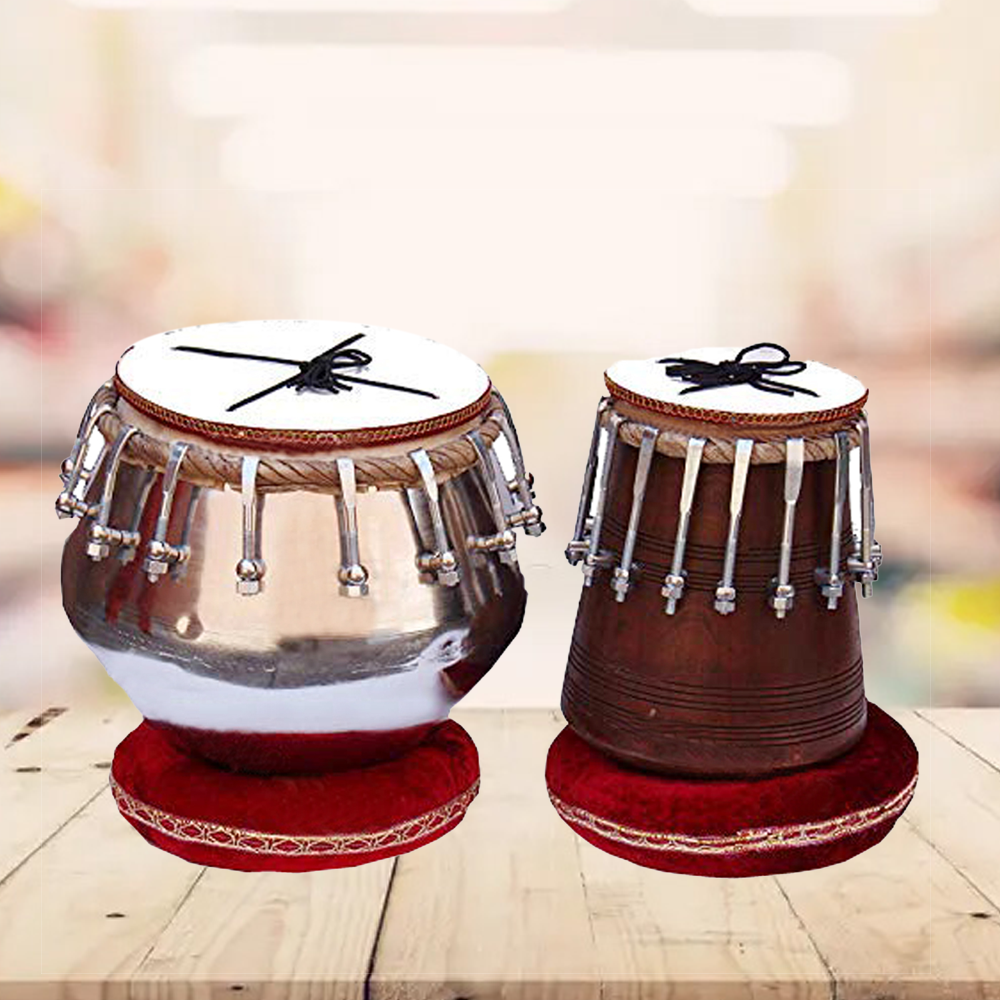 Binas Tabla Drum Set,Nut/Bolt Tuned Iron Tabla Set Quality, 3 Kilograms Bayan - Double Color, Rose wood Dayan Tuneable To C Sharp, Padded Bag, Book, Hammer, Cushions, Cover,Hand Drums musical instrument