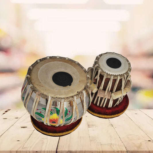 Binas Wood TB-0100 Hand Made Brass Tabla Set Silver Color - A Musical Instrument.