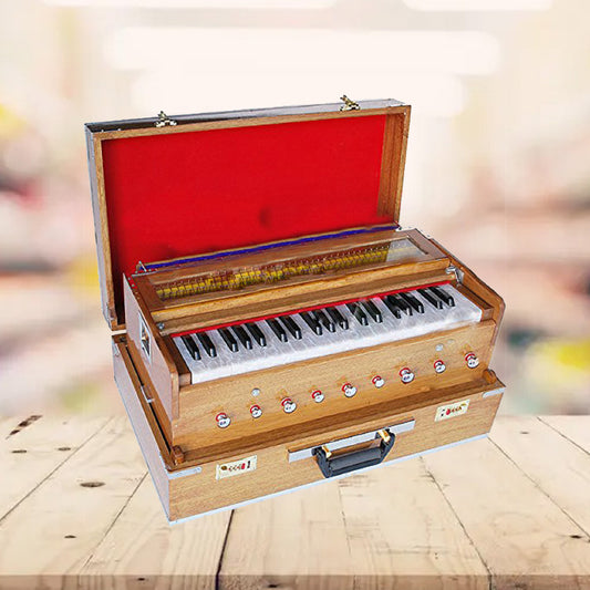 Binas Harmonium Traveler/Hand Pumped Portable/Folding 9 Stops- 5 Main & 4 Drones, 3½ Octaves, Teak Color, Coupler, Gig Bag, Bass-Male Reed - 440 Hz, Suitable for Yoga, Bhajan, Kirtan, etc