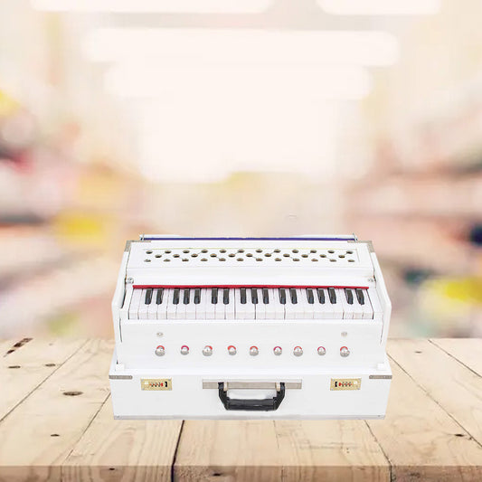 Binas Harmonium Traveler Hand Pumped/Portable/Folding 9 Stops- 5 Main & 4 Drones, 3½ Octaves, Teak Color, Coupler, Gig Bag, Bass-Male Reed - 440 Hz, Suitable for Yoga, Bhajan, Kirtan, etc