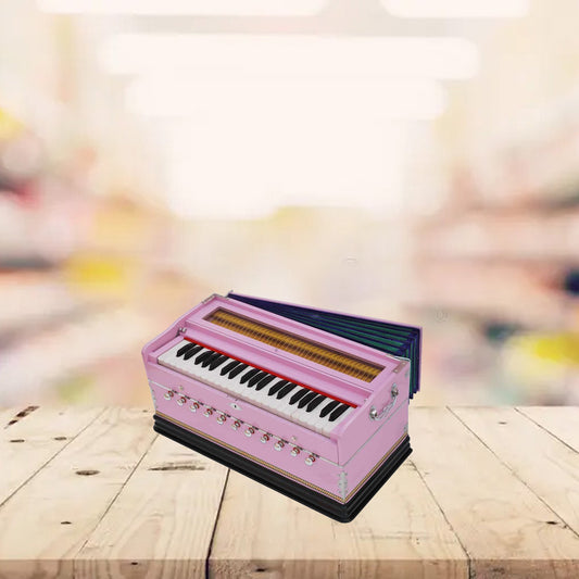 Binas Harmonium Traveler Hand Pumped/Portable/Folding 9 Stops- 5 Main & 4 Drones, 3½ Octaves, Teak Color, Coupler, Gig Bag, Bass-Male Reed - 440 Hz, Suitable for Yoga, Bhajan, Kirtan, etc