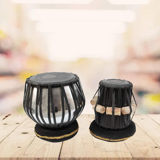 Binas Wood TB-0100 Hand Made Black Tabla Set Silver Color - A Musical Instrument.