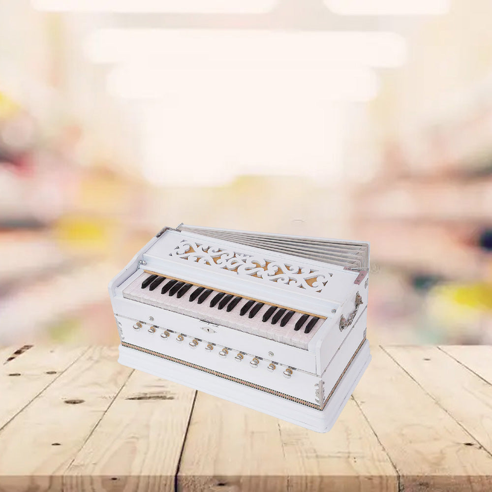 Binas Harmonium Traveler Hand Pumped /Portable/Folding 9 Stops- 5 Main & 4 Drones, 3½ Octaves, Teak Color, Coupler, Gig Bag, Bass-Male Reed - 440 Hz, Suitable for Yoga, Bhajan, Kirtan, etc