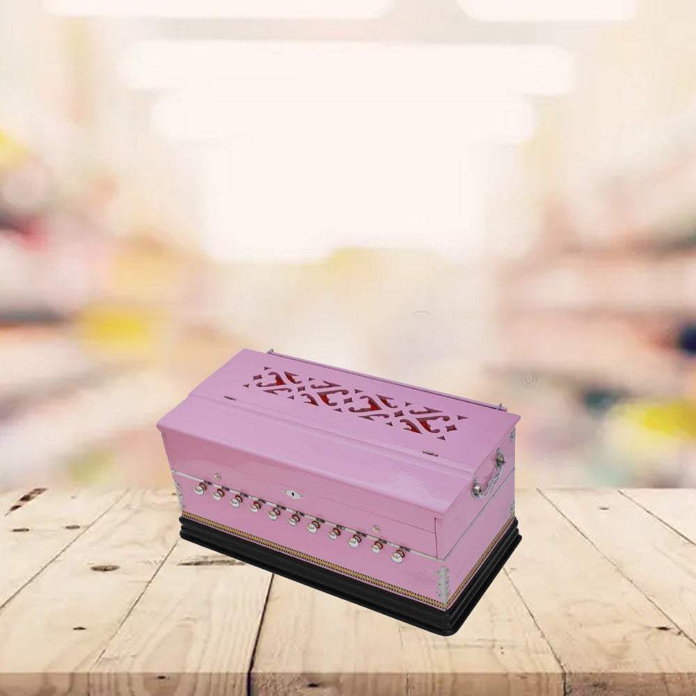 Binas Harmonium Traveler Hand Pumped/Portable/Folding 9 Stops- 5 Main & 4 Drones, 3½ Octaves, Teak Color, Coupler, Gig Bag, Bass-Male Reed - 440 Hz, Suitable for Yoga, Bhajan, Kirtan, etc