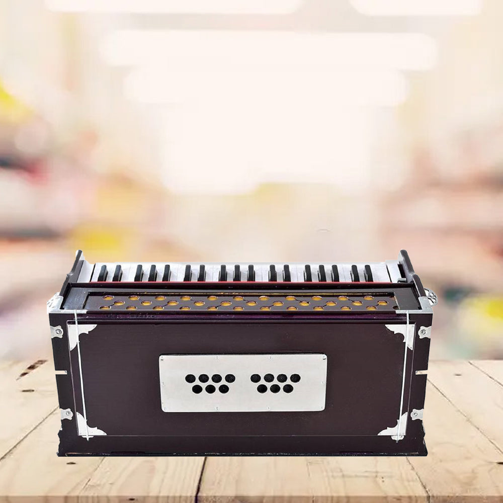 Binas Harmonium Traveler Hand Pumped/Portable/Folding 9 Stops- 5 Main & 4 Drones, 3½ Octaves, Teak Color, Coupler, Gig Bag, Bass-Male Reed - 440 Hz, Suitable for Yoga, Bhajan, Kirtan, etc