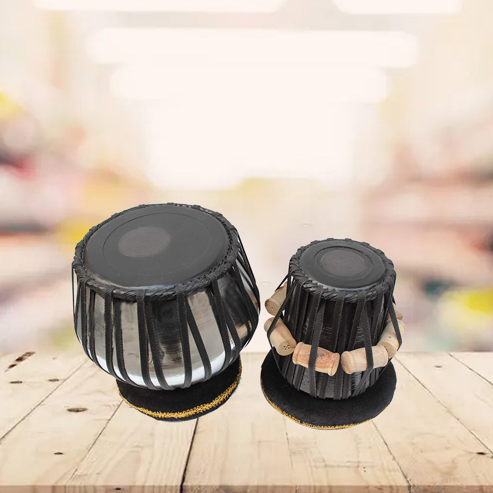 Binas Wood TB-0100 Hand Made Black Tabla Set Silver Color - A Musical Instrument.