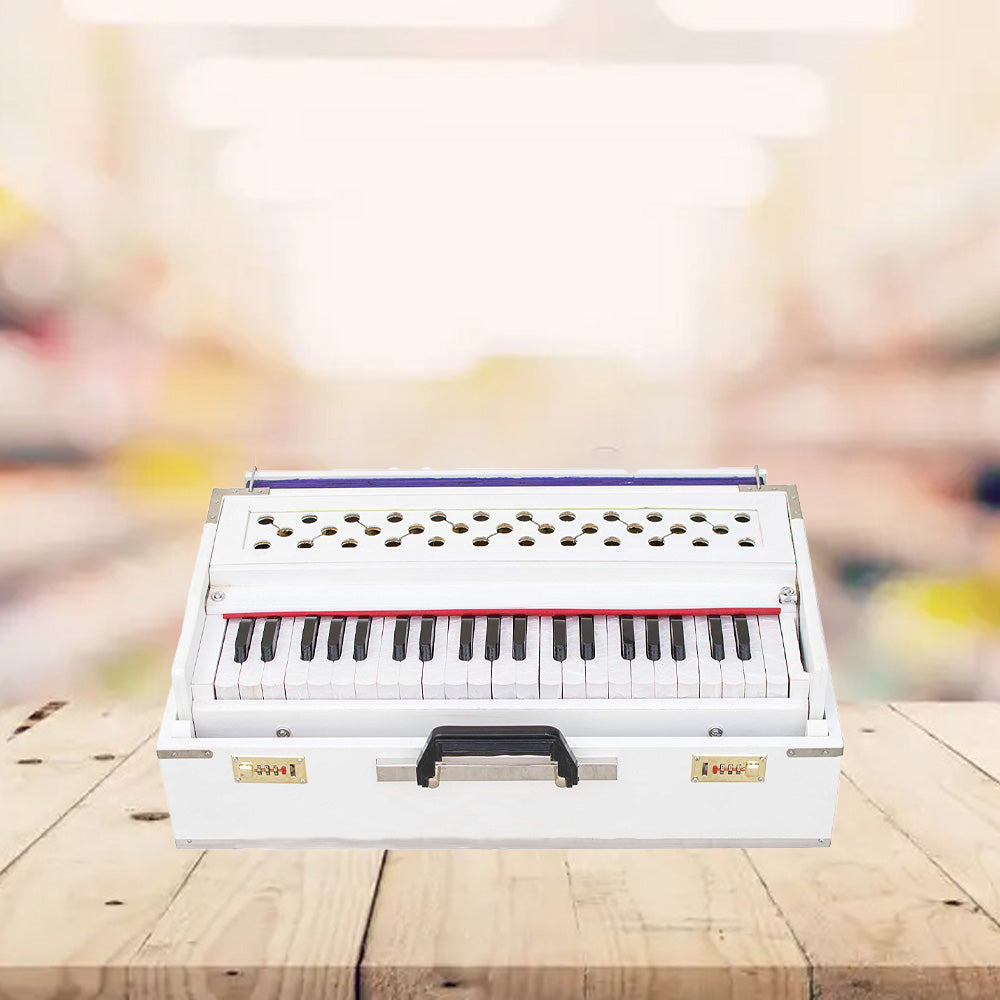 Binas Harmonium Traveler Hand Pumped/Portable/Folding 9 Stops- 5 Main & 4 Drones, 3½ Octaves, Teak Color, Coupler, Gig Bag, Bass-Male Reed - 440 Hz, Suitable for Yoga, Bhajan, Kirtan, etc