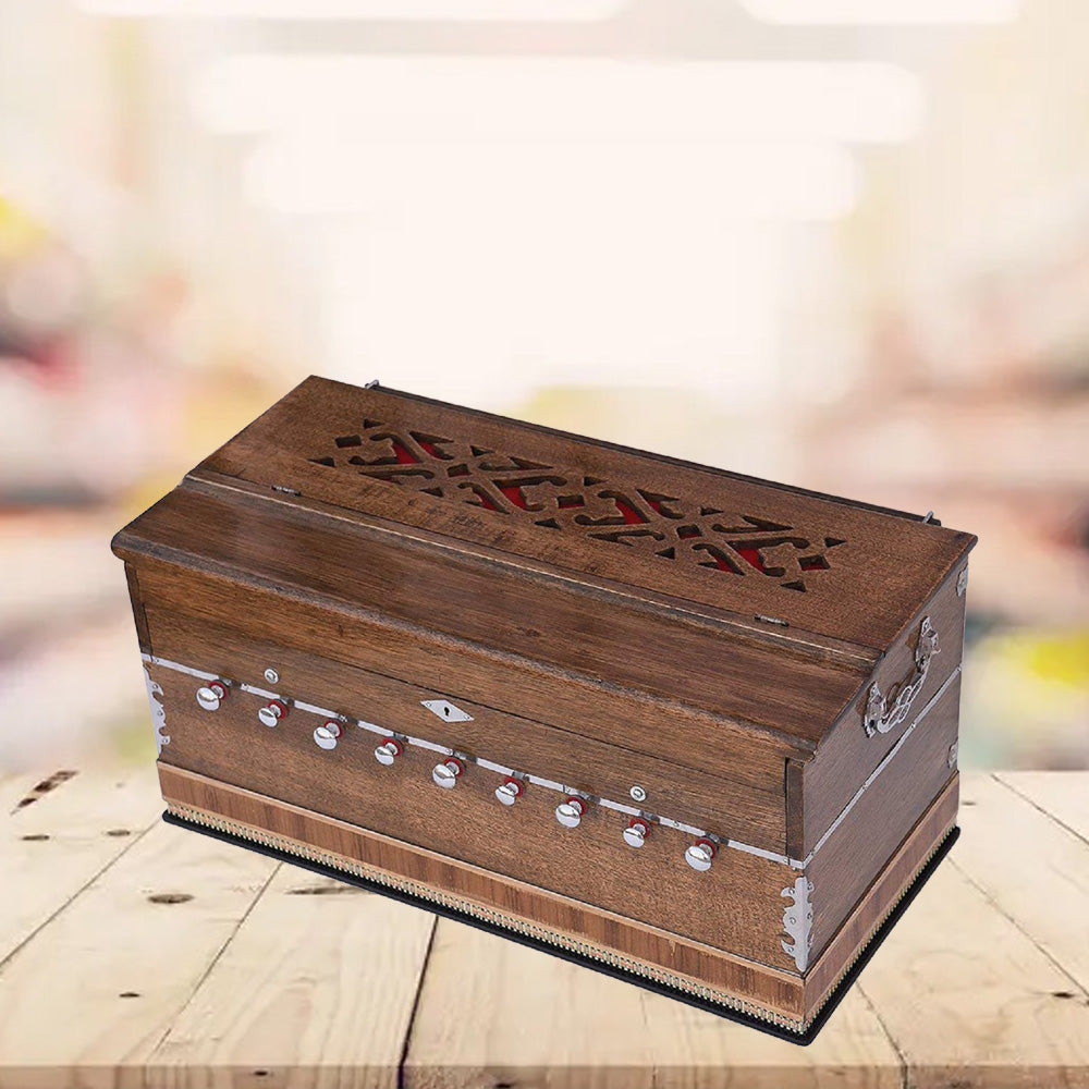 Binas Harmonium Pro Grade 9 Stops- 5 Main & 4 Drone, 3½ Octave, Coupler, Rat Color, Gig Bag, Bass/Male Reed Tuned- 440Hz, Best for Yoga, Bhajan, Kirtan, Shruti, Mantra, Chant, Meditation Hand Pumped