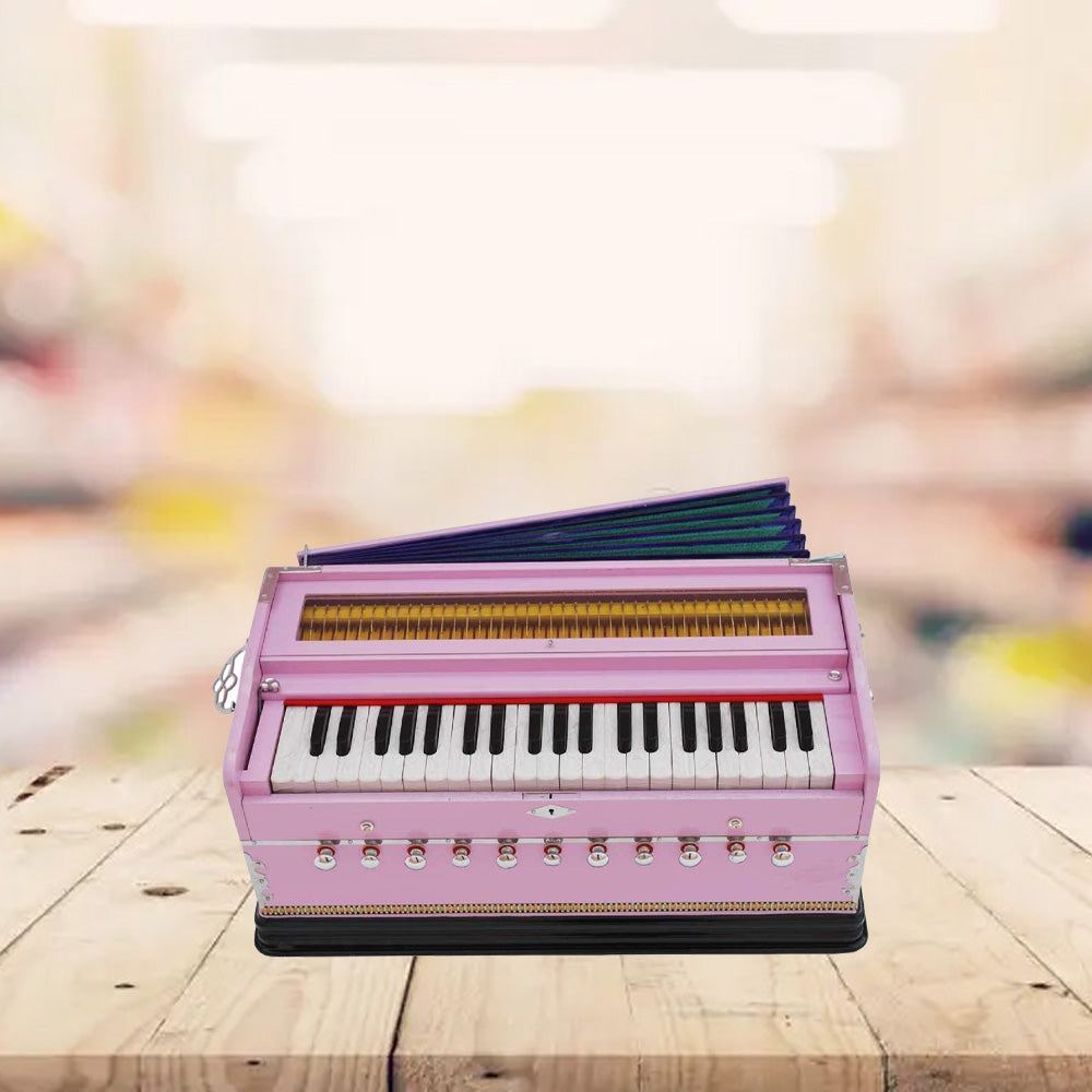 Binas Harmonium Traveler Hand Pumped/Portable/Folding 9 Stops- 5 Main & 4 Drones, 3½ Octaves, Teak Color, Coupler, Gig Bag, Bass-Male Reed - 440 Hz, Suitable for Yoga, Bhajan, Kirtan, etc