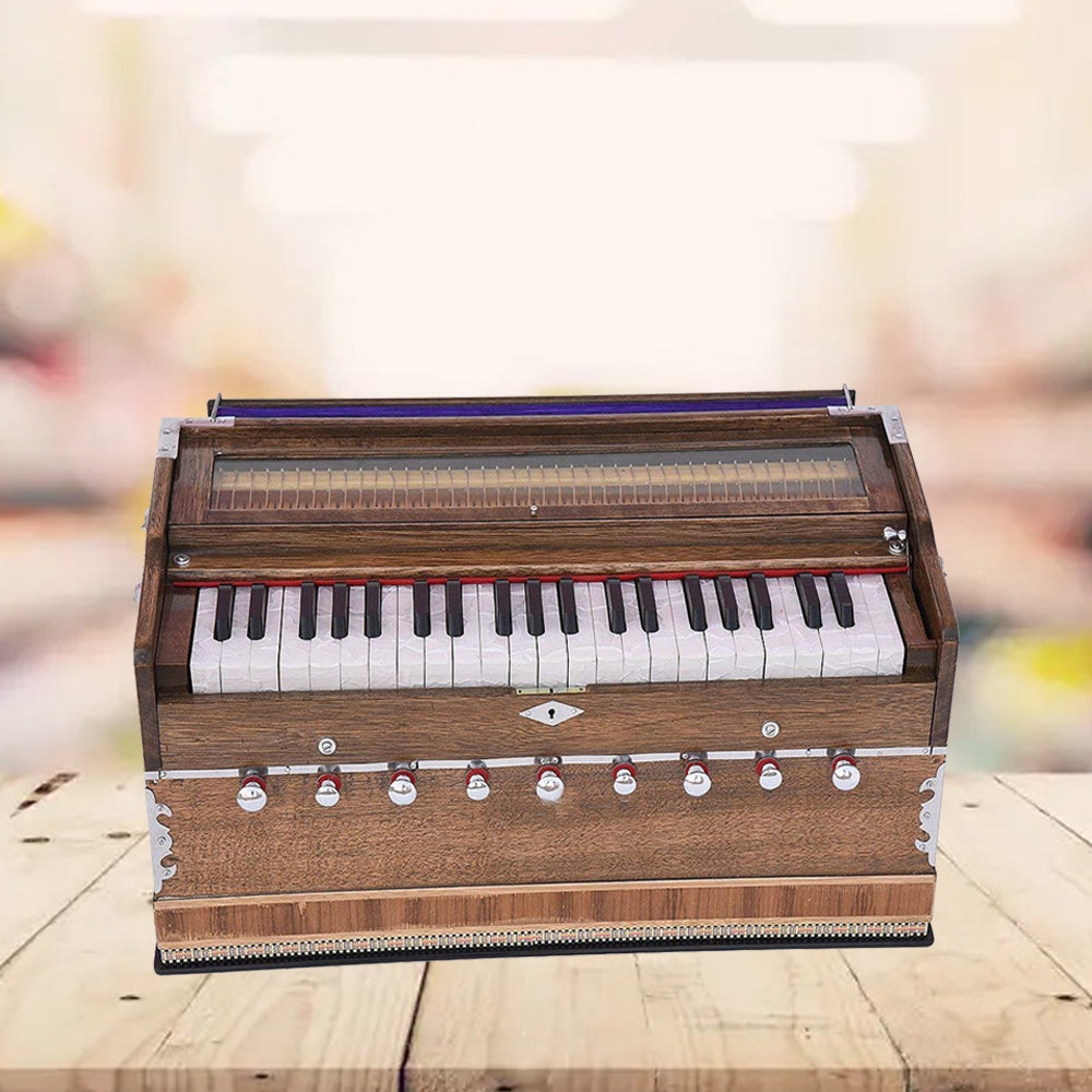 Binas Harmonium Pro Grade 9 Stops- 5 Main & 4 Drone, 3½ Octave, Coupler, Rat Color, Gig Bag, Bass/Male Reed Tuned- 440Hz, Best for Yoga, Bhajan, Kirtan, Shruti, Mantra, Chant, Meditation Hand Pumped