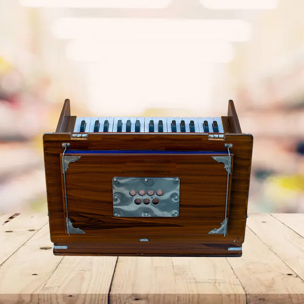 Binas Harmonium Traveler/Portable/Folding 9 Stops- 5 Main & 4 Drones, 3½ Octaves, Teak Color, Coupler, Gig Bag, Bass-Male Reed - 440 Hz, Suitable for Yoga, Bhajan, Kirtan, etc