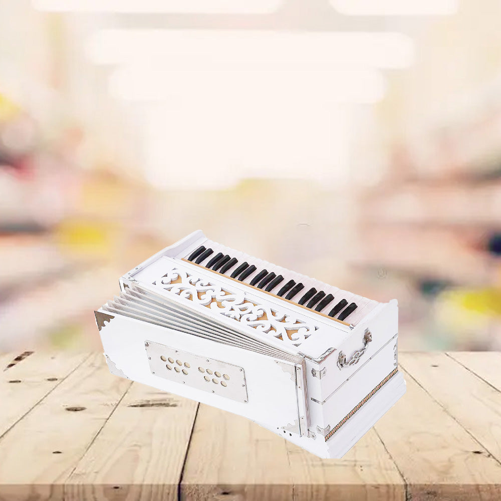 Binas Harmonium Traveler Hand Pumped /Portable/Folding 9 Stops- 5 Main & 4 Drones, 3½ Octaves, Teak Color, Coupler, Gig Bag, Bass-Male Reed - 440 Hz, Suitable for Yoga, Bhajan, Kirtan, etc