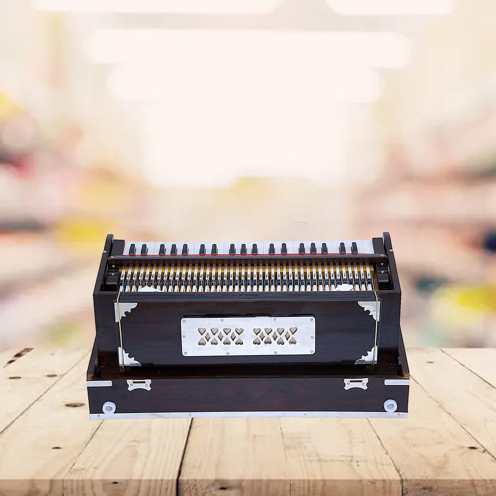 Binas Harmonium Traveler/Portable/Folding 9 Stops- 5 Main & 4 Drones, 3½ Octaves, Teak Color, Coupler, Gig Bag, Bass-Male Reed - 440 Hz, Suitable for Yoga, Bhajan, Kirtan, etc