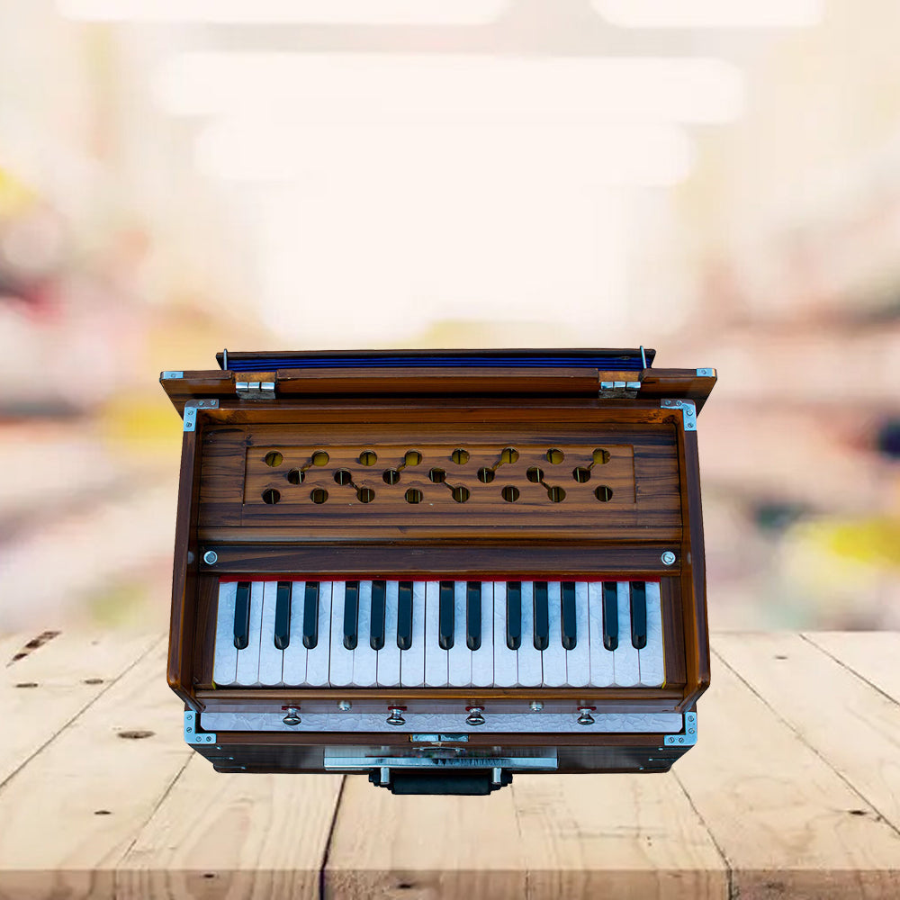 Binas Harmonium Traveler/Portable/Folding 9 Stops- 5 Main & 4 Drones, 3½ Octaves, Teak Color, Coupler, Gig Bag, Bass-Male Reed - 440 Hz, Suitable for Yoga, Bhajan, Kirtan, etc