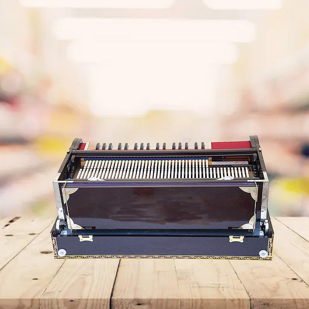 Binas Harmonium Traveler Hand Pumped /Portable/Folding 9 Stops- 5 Main & 4 Drones, 3½ Octaves, Teak Color, Coupler, Gig Bag, Bass-Male Reed - 440 Hz, Suitable for Yoga, Bhajan, Kirtan, etc