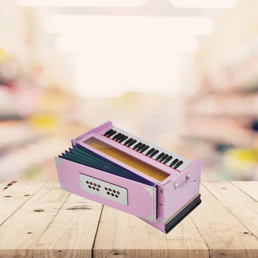 Binas Harmonium Traveler Hand Pumped/Portable/Folding 9 Stops- 5 Main & 4 Drones, 3½ Octaves, Teak Color, Coupler, Gig Bag, Bass-Male Reed - 440 Hz, Suitable for Yoga, Bhajan, Kirtan, etc