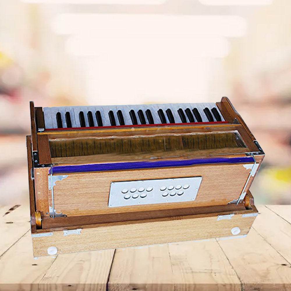 Binas Harmonium Traveler/Hand Pumped Portable/Folding 9 Stops- 5 Main & 4 Drones, 3½ Octaves, Teak Color, Coupler, Gig Bag, Bass-Male Reed - 440 Hz, Suitable for Yoga, Bhajan, Kirtan, etc