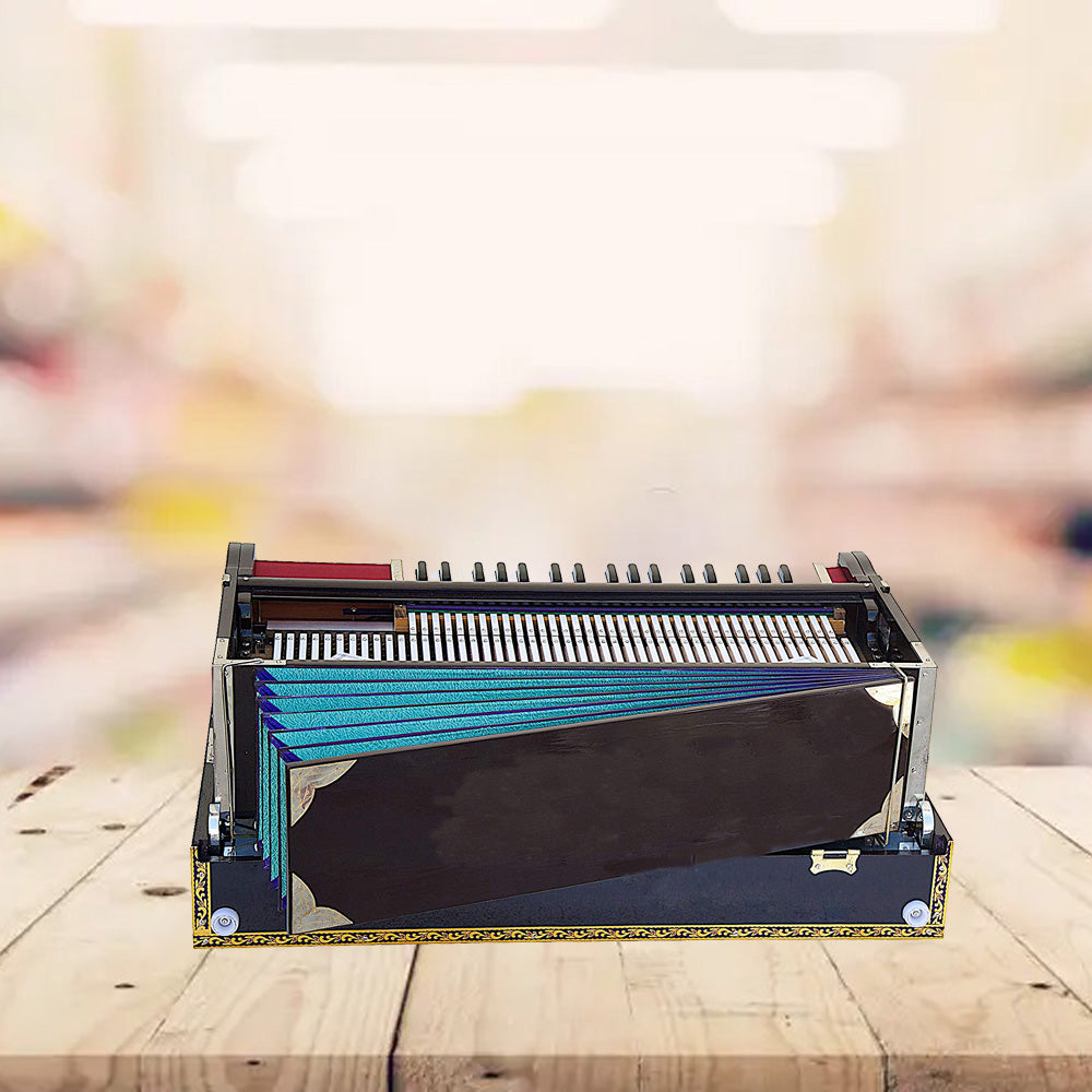 Binas Harmonium Traveler Hand Pumped /Portable/Folding 9 Stops- 5 Main & 4 Drones, 3½ Octaves, Teak Color, Coupler, Gig Bag, Bass-Male Reed - 440 Hz, Suitable for Yoga, Bhajan, Kirtan, etc