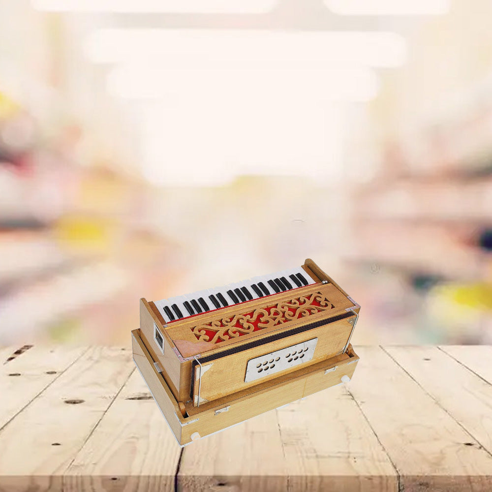Binas Harmonium Traveler Hand Pumped /Portable/Folding 9 Stops- 5 Main & 4 Drones, 3½ Octaves, Teak Color, Coupler, Gig Bag, Bass-Male Reed - 440 Hz, Suitable for Yoga, Bhajan, Kirtan, etc