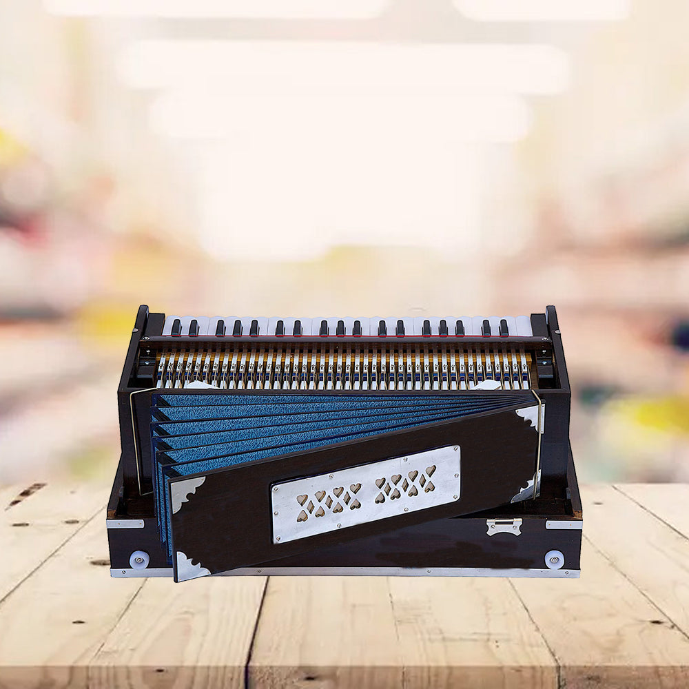 Binas Harmonium Traveler/Portable/Folding 9 Stops- 5 Main & 4 Drones, 3½ Octaves, Teak Color, Coupler, Gig Bag, Bass-Male Reed - 440 Hz, Suitable for Yoga, Bhajan, Kirtan, etc