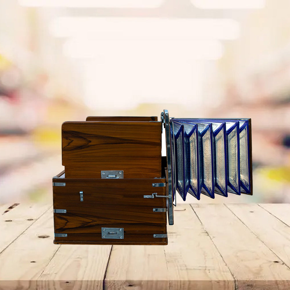 Binas Harmonium Traveler/Portable/Folding 9 Stops- 5 Main & 4 Drones, 3½ Octaves, Teak Color, Coupler, Gig Bag, Bass-Male Reed - 440 Hz, Suitable for Yoga, Bhajan, Kirtan, etc