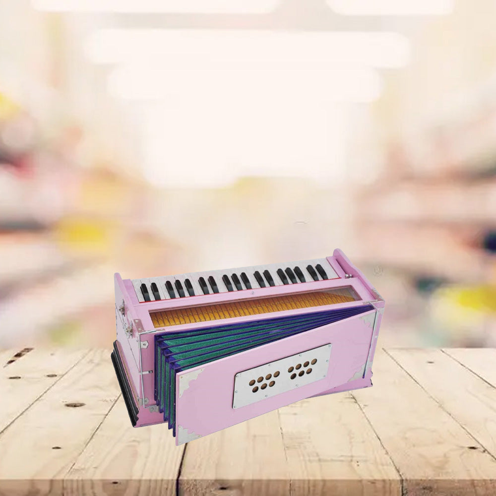 Binas Harmonium Traveler Hand Pumped/Portable/Folding 9 Stops- 5 Main & 4 Drones, 3½ Octaves, Teak Color, Coupler, Gig Bag, Bass-Male Reed - 440 Hz, Suitable for Yoga, Bhajan, Kirtan, etc