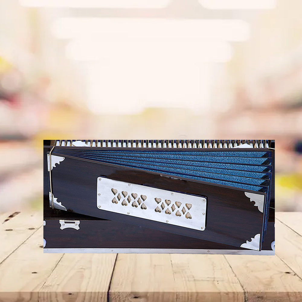 Binas Harmonium Traveler/Portable/Folding 9 Stops- 5 Main & 4 Drones, 3½ Octaves, Teak Color, Coupler, Gig Bag, Bass-Male Reed - 440 Hz, Suitable for Yoga, Bhajan, Kirtan, etc