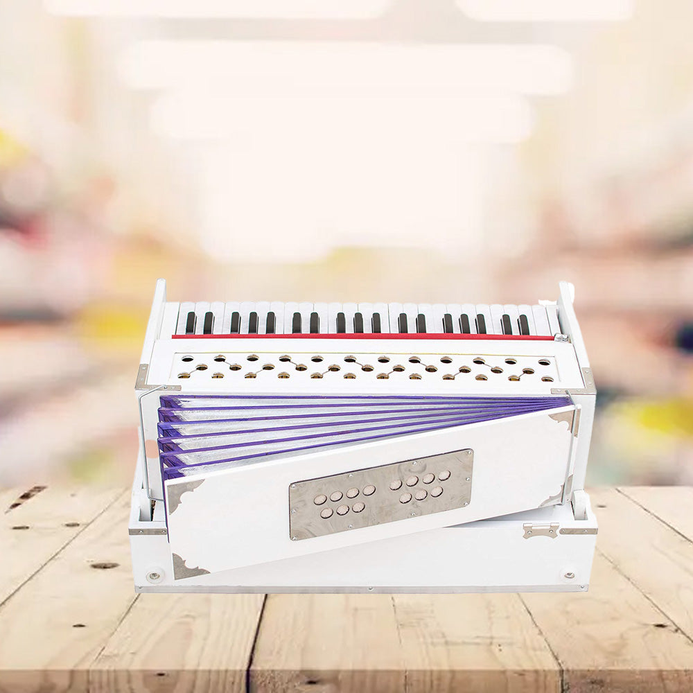 Binas Harmonium Traveler Hand Pumped/Portable/Folding 9 Stops- 5 Main & 4 Drones, 3½ Octaves, Teak Color, Coupler, Gig Bag, Bass-Male Reed - 440 Hz, Suitable for Yoga, Bhajan, Kirtan, etc