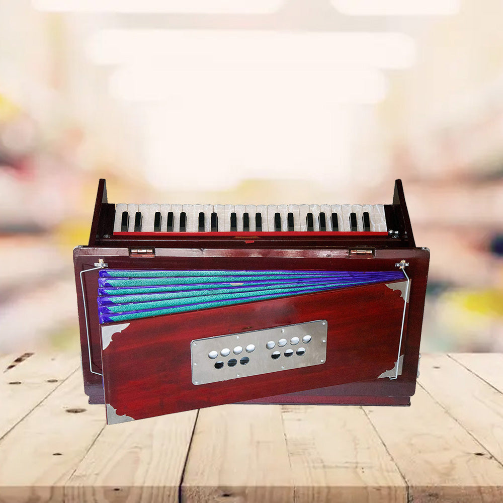 Binas Harmonium Traveler Hand Pumped/Portable/Folding 9 Stops- 5 Main & 4 Drones, 3½ Octaves, Teak Color, Coupler, Gig Bag, Bass-Male Reed - 440 Hz, Suitable for Yoga, Bhajan, Kirtan, etc