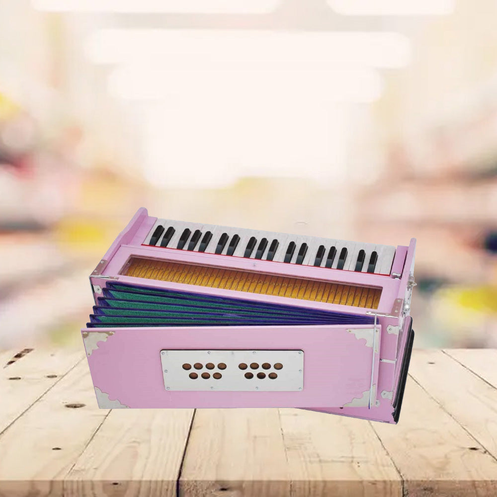 Binas Harmonium Traveler Hand Pumped/Portable/Folding 9 Stops- 5 Main & 4 Drones, 3½ Octaves, Teak Color, Coupler, Gig Bag, Bass-Male Reed - 440 Hz, Suitable for Yoga, Bhajan, Kirtan, etc