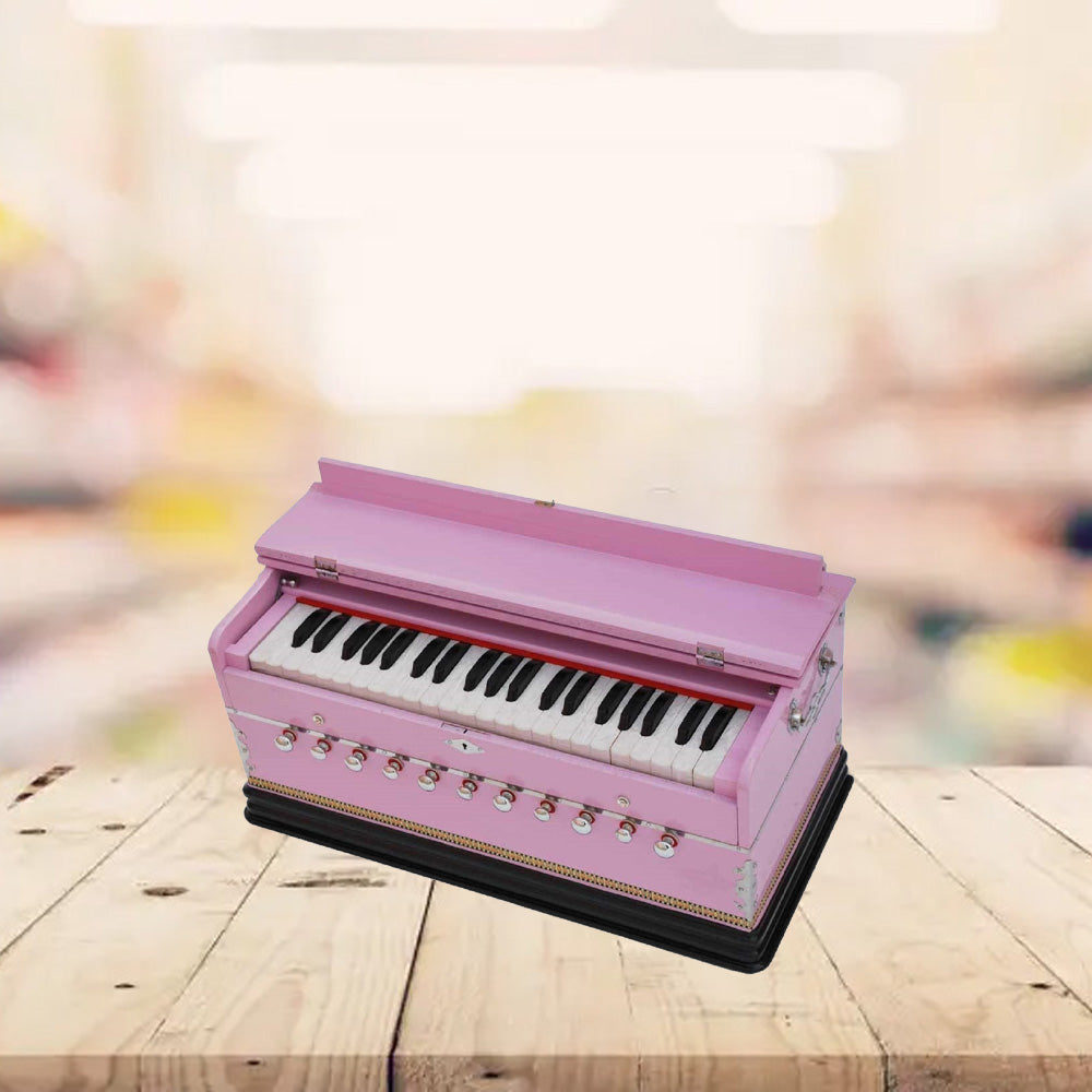 Binas Harmonium Traveler Hand Pumped/Portable/Folding 9 Stops- 5 Main & 4 Drones, 3½ Octaves, Teak Color, Coupler, Gig Bag, Bass-Male Reed - 440 Hz, Suitable for Yoga, Bhajan, Kirtan, etc